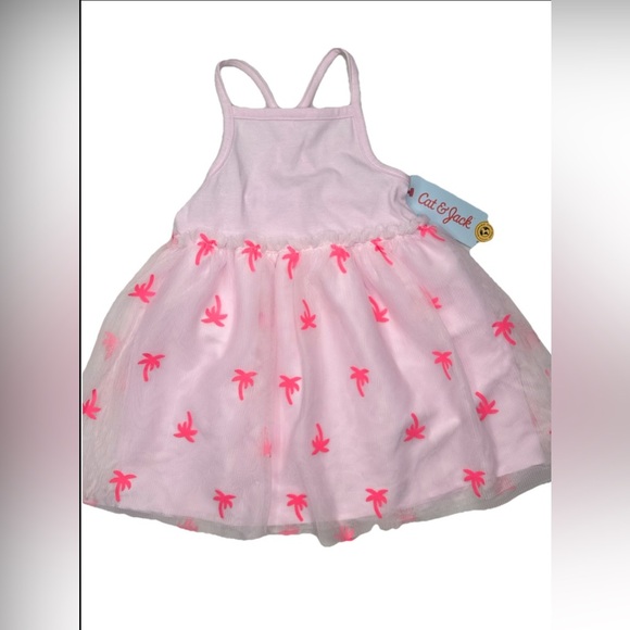 Cat & Jack Dress Kids Girls Size 2T Pink With Palm Trees Sleeveless Tutu - Picture 1 of 4